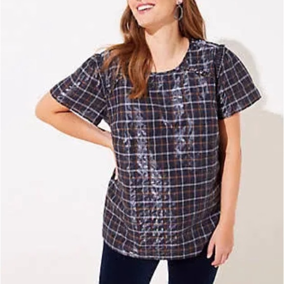 LOFT • Shimmer Plaid Blouse - Picture 1 of 11